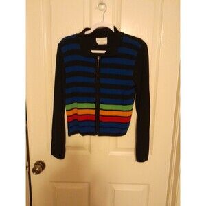 80s Vint Karin Stevens Vibrant Colors Zip Up Sweater. Measures 36"/ Small. B47